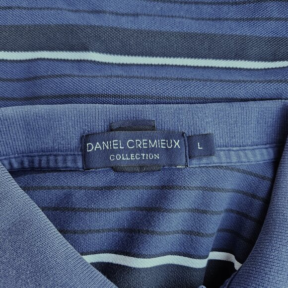 Daniel Cremieux Men's Dk Blu/Blk/White Striped Long Sleeve Cotton Polo Shirt - L - Picture 3 of 10
